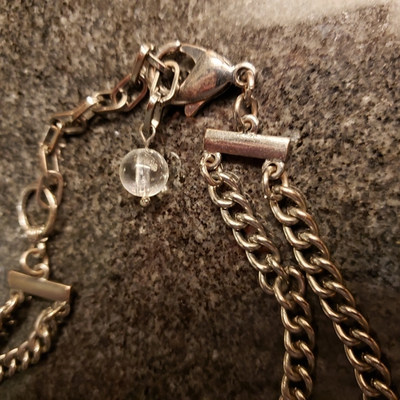 Chunky Beaded Bib Necklace Clear Pearl Beads Gun Metal Chain - Picture 8 of 10